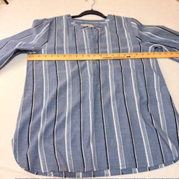 LOFT Blue White Striped Blouse Women’s Long Sleeve Lightweight Workwear Top MED - Picture 5 of 8